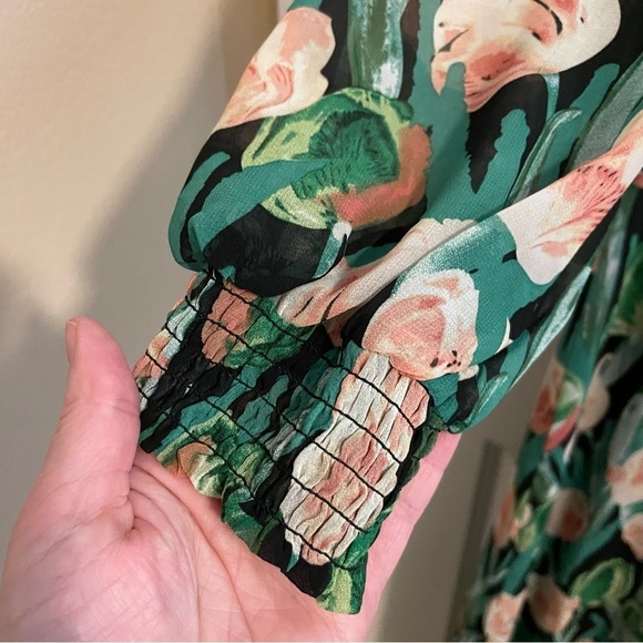 Fore Floral Print Long Sleeve Maxi Dress Green Pink Size Small - Picture 5 of 8